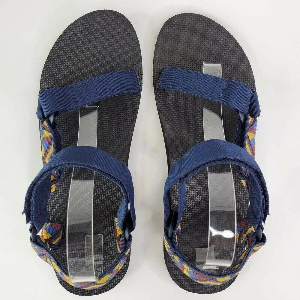 Teva Navy Blue & Black Strappy Sandals with Multicolor Geometric Accent #0739